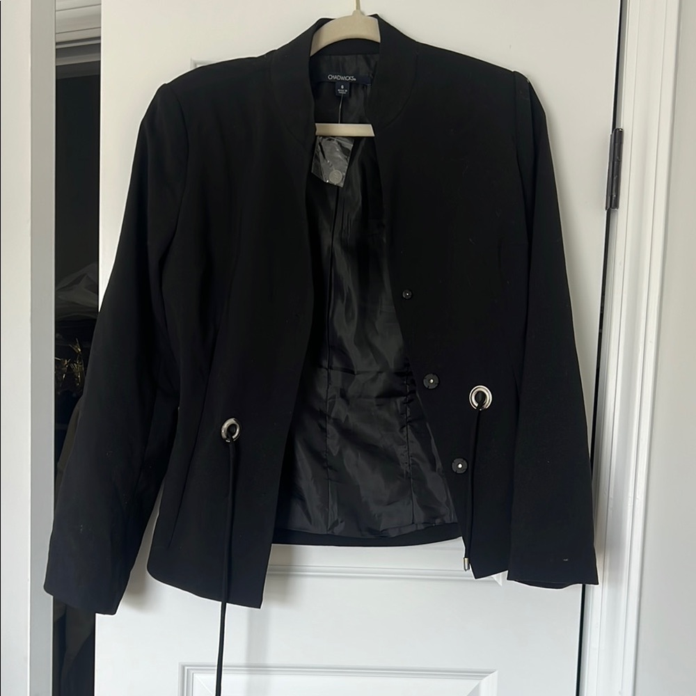 Chadwicks Black Collarless Blazer Tailored Fit